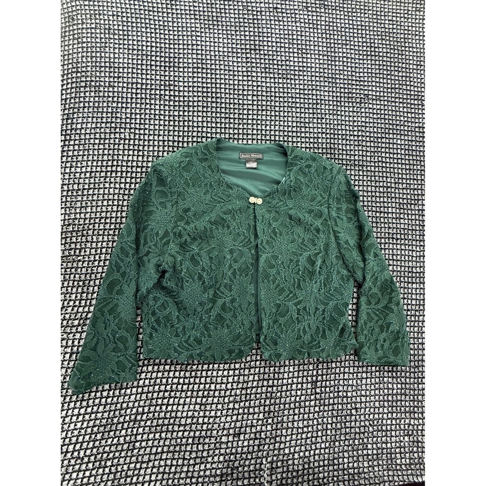 Jessica Howard Womens Green Lace Glitter Bolero Jacket Formal Shrug Size 14